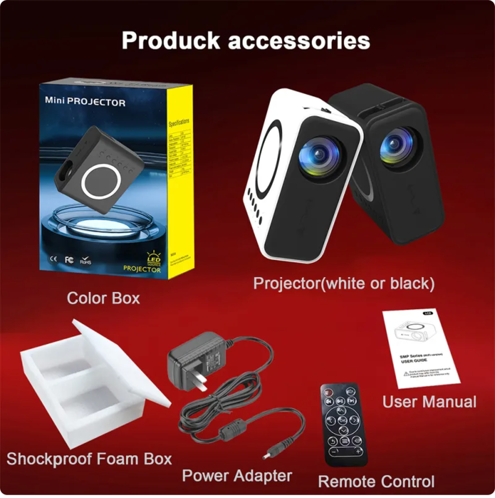 Mini Portable Projector, 1080P HD with Wired & Wireless Home Theater